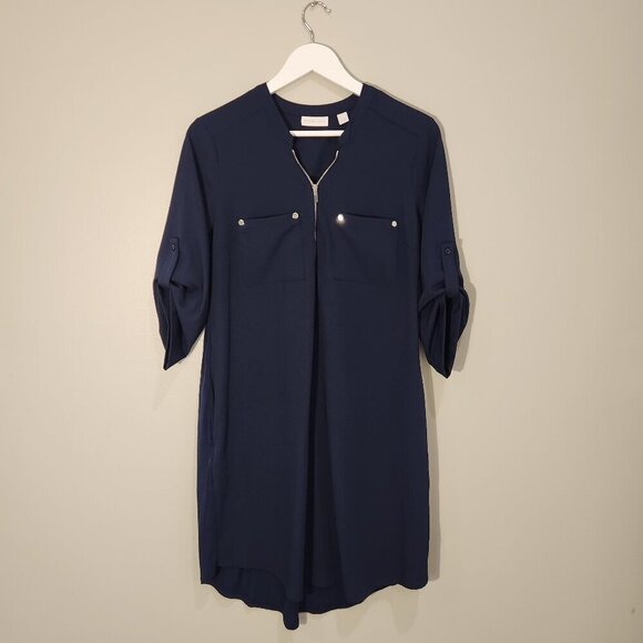 New York & Company Stretch Dress - Tunic 3/4 Sleeve Pockets Navy - Size M - Picture 1 of 7